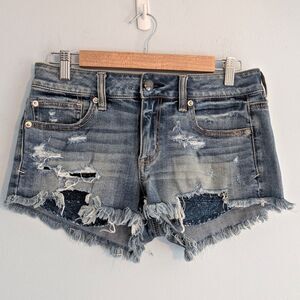 American Eagle Jean Shorts Stretch Shortie Crochet Pocket Summer Denim Size 8